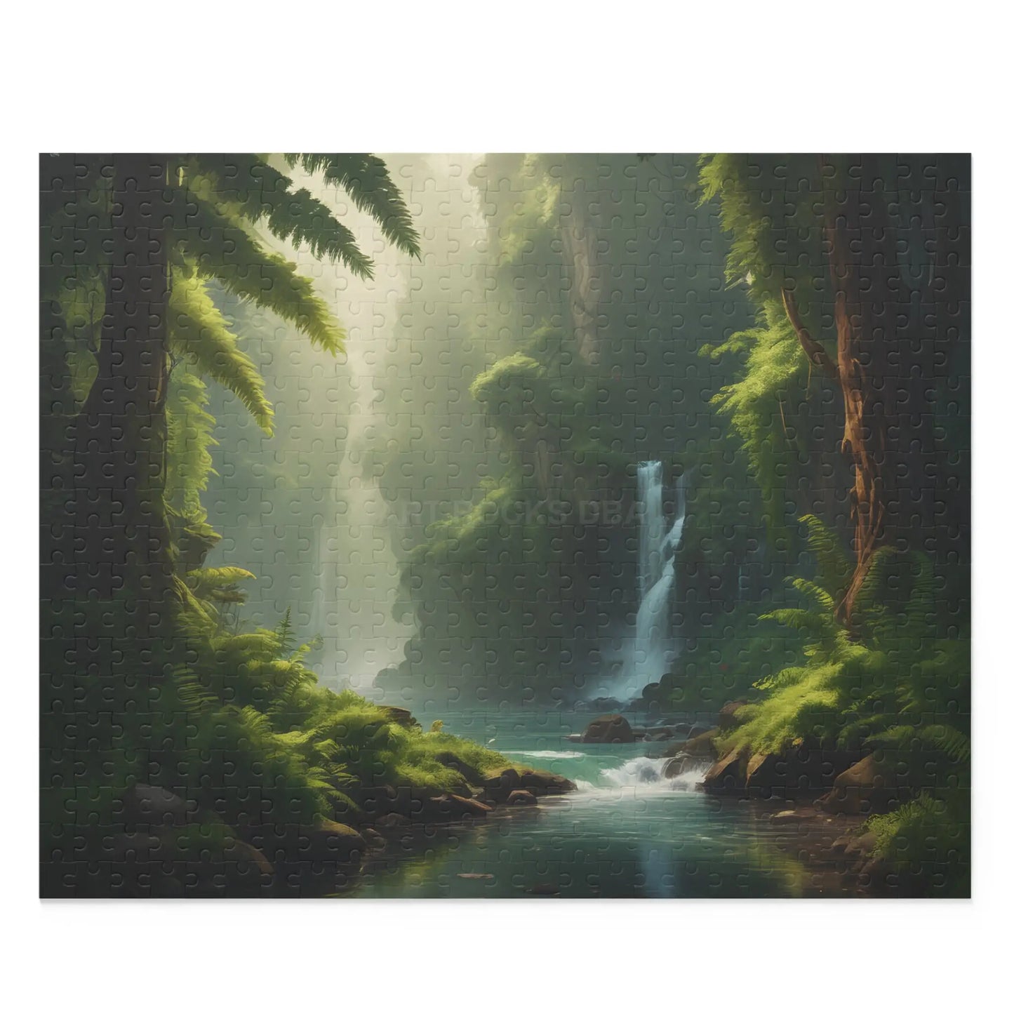 Forest Waterfall Puzzle — Tranquil Nature Scene Jigsaw (120/252/500 Pieces) - 20’’ × 16’’ (500 pcs) - Puzzle