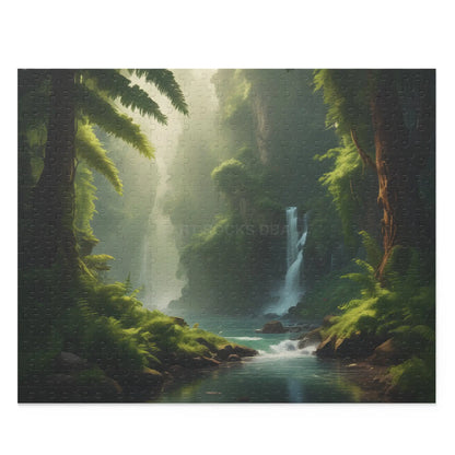 Forest Waterfall Puzzle — Tranquil Nature Scene Jigsaw (120/252/500 Pieces) - 20’’ × 16’’ (500 pcs) - Puzzle