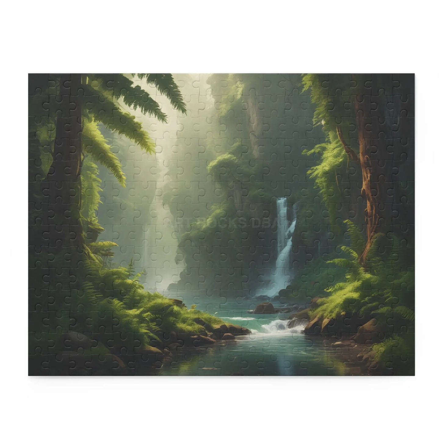 Forest Waterfall Puzzle — Tranquil Nature Scene Jigsaw (120/252/500 Pieces) - 14’’ × 11’’ (252 pcs) - Puzzle