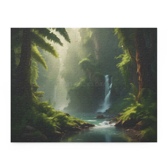 Forest Waterfall Puzzle — Tranquil Nature Scene Jigsaw (120/252/500 Pieces) - 14’’ × 11’’ (252 pcs) - Puzzle