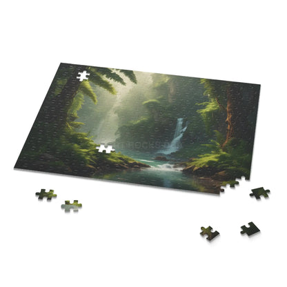 Forest Waterfall Puzzle — Tranquil Nature Scene Jigsaw (120/252/500 Pieces) - Puzzle