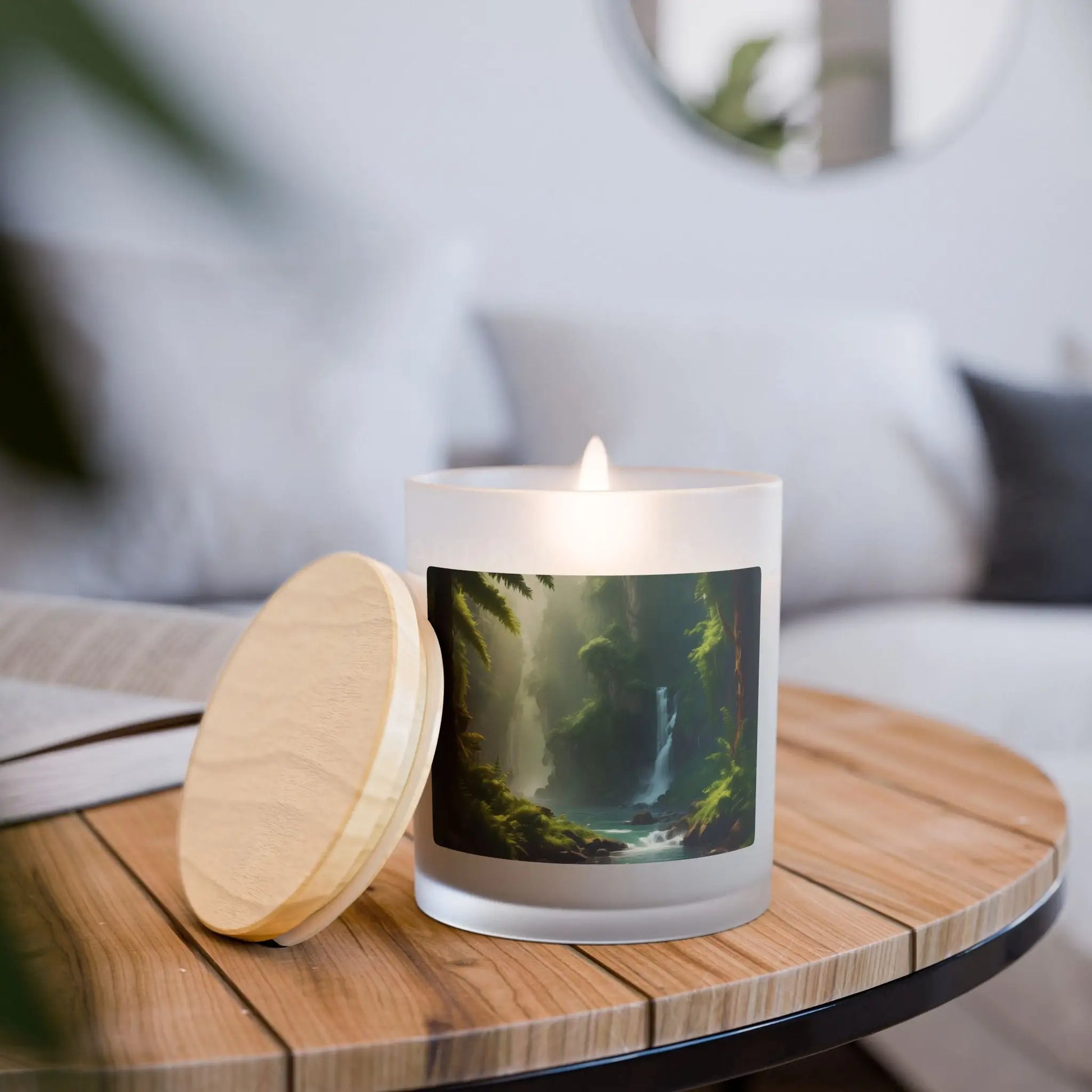 Forest Waterfall Scented Candle — 11oz Frosted Glass Soy Candle - Vanilla / 11oz - Home Decor