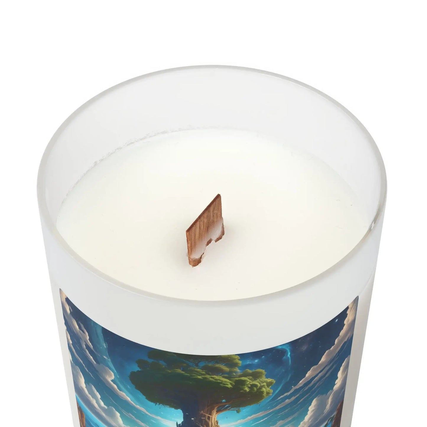 Frosted Glass Candle — Enchanted Floating Tree Scenery (11oz) - Home Decor