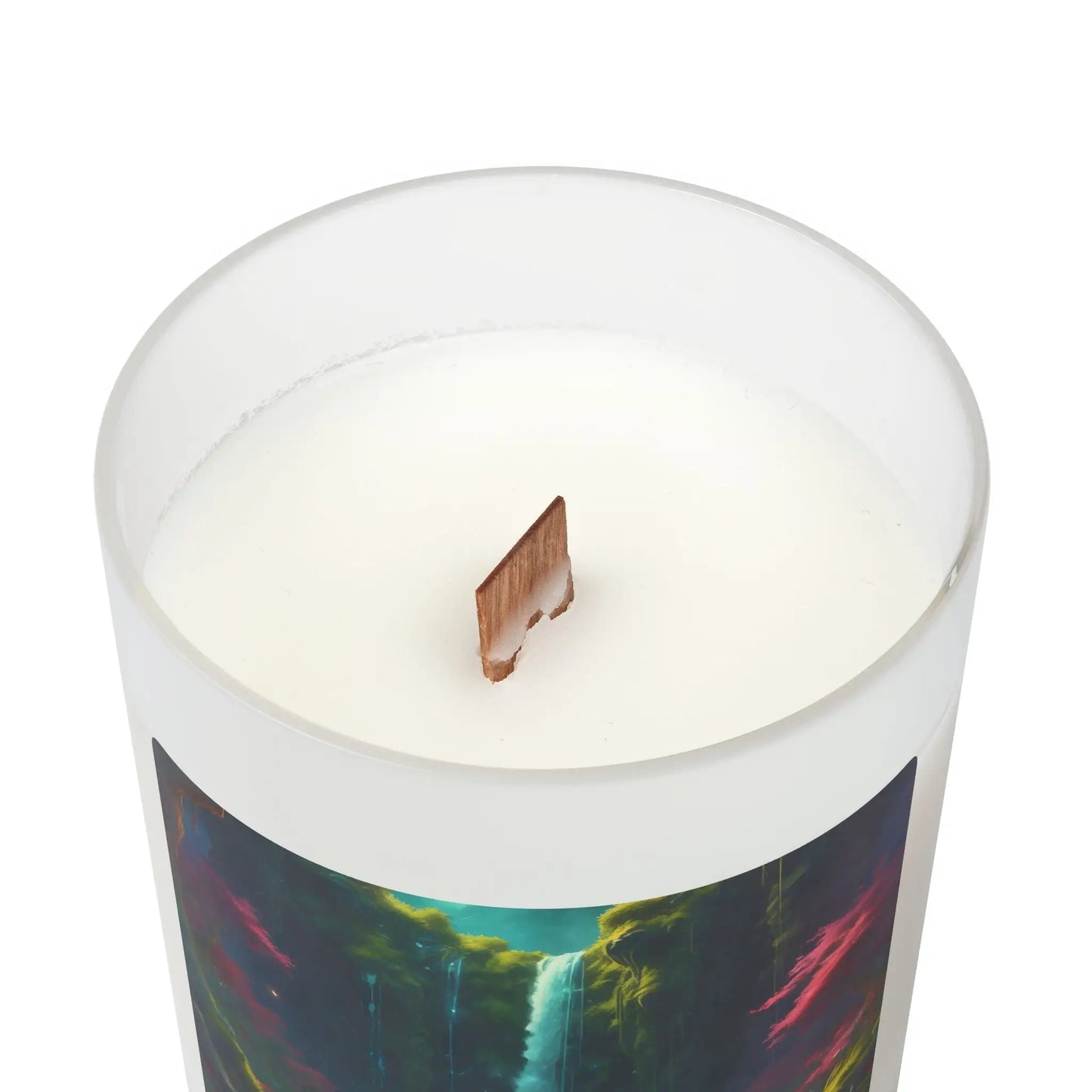 Frosted Glass Candle — Mystical Waterfall Scene 11 oz - Home Decor