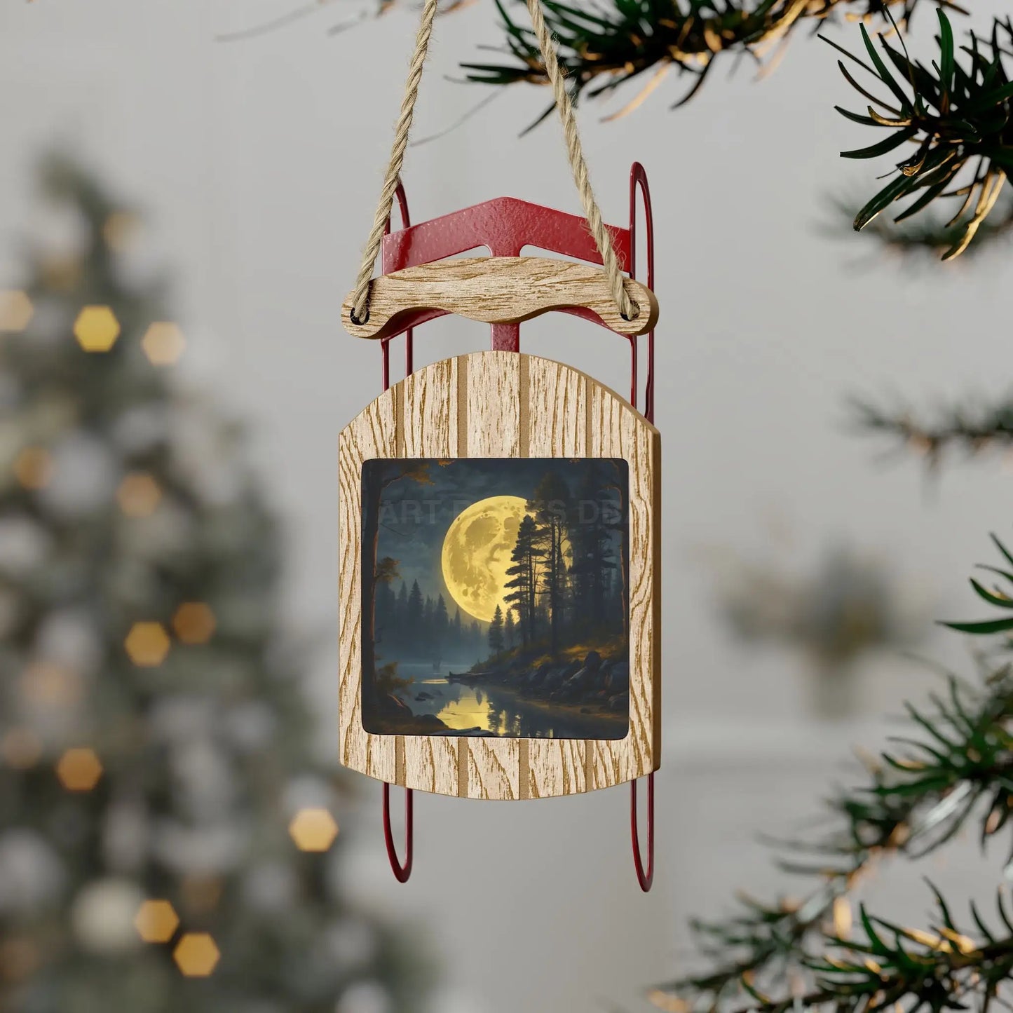 Full Moon Lake Sled Ornament — Glowing Horizon Winter Ornament - 2.1’’ × 4.6’’ / 1 pc - Home Decor