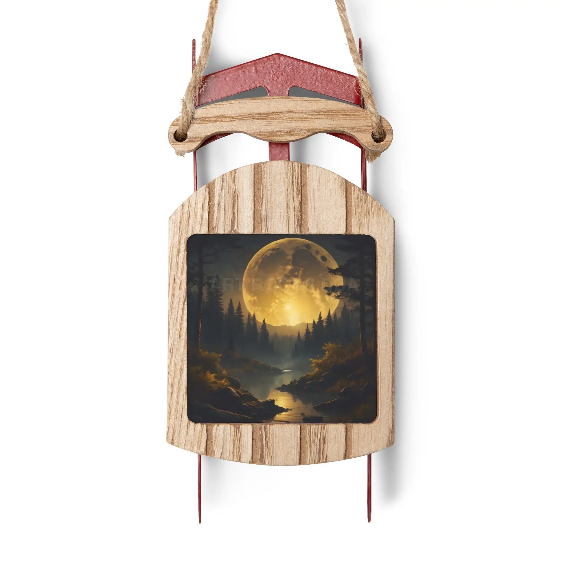 Full Moonlit Forest Sled Ornament — Woodland Winter Holiday Decoration - 2.1’’ × 4.6’’ / 1 pc - Home Decor