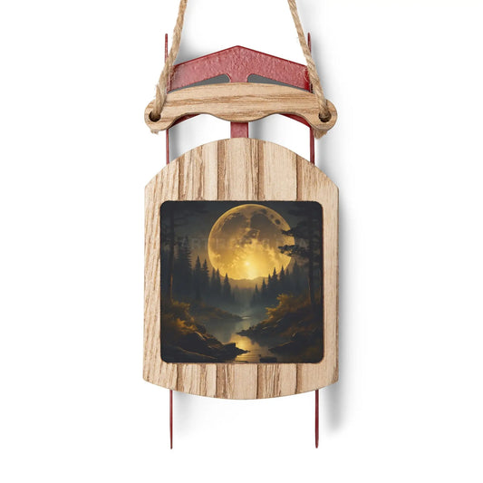 Full Moonlit Forest Sled Ornament — Woodland Winter Holiday Decoration - 2.1’’ × 4.6’’ / 1 pc - Home Decor