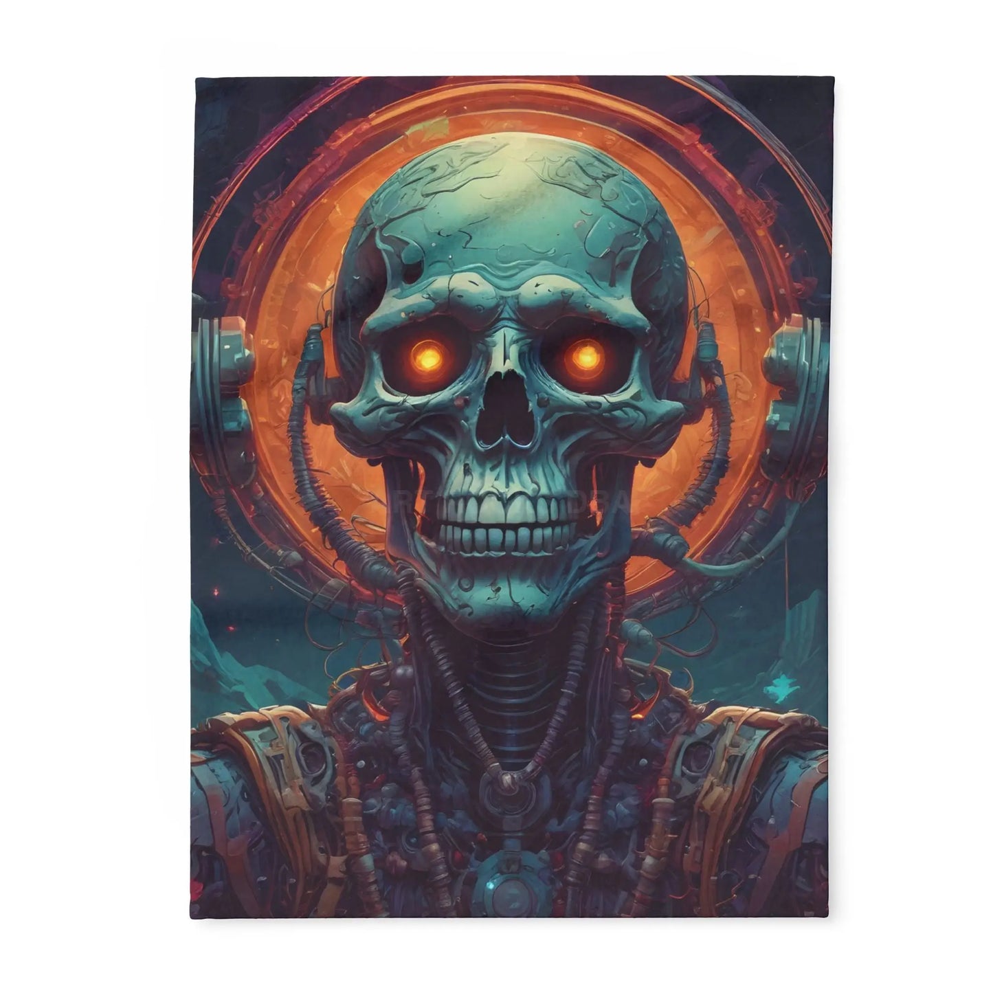 Futuristic Skeleton Fleece Blanket - Cozy Art for Home Decor Gothic Gift Halloween Bedroom Living Room - 30’’ × 40’’