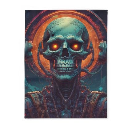 Futuristic Skeleton Fleece Blanket - Cozy Art for Home Decor Gothic Gift Halloween Bedroom Living Room - 30’’ × 40’’