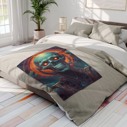 Futuristic Skeleton Fleece Blanket - Cozy Art for Home Decor Gothic Gift Halloween Bedroom Living Room - Home Decor