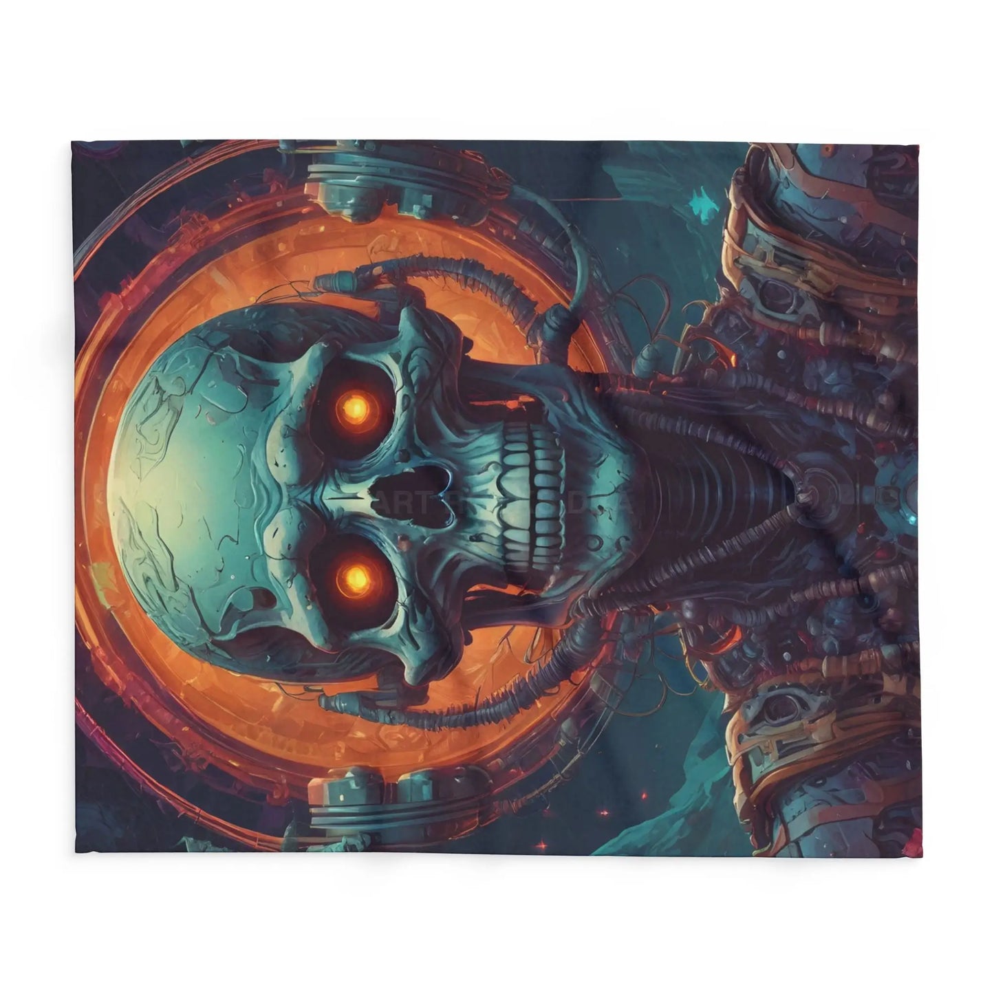 Futuristic Skeleton Fleece Blanket - Cozy Art for Home Decor Gothic Gift Halloween Bedroom Living Room - Home Decor