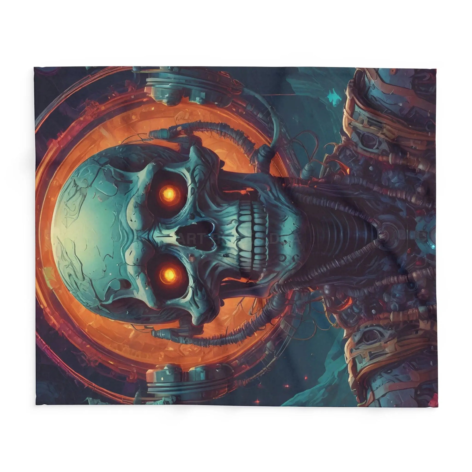 Futuristic Skeleton Fleece Blanket - Cozy Art for Home Decor Gothic Gift Halloween Bedroom Living Room - Home Decor
