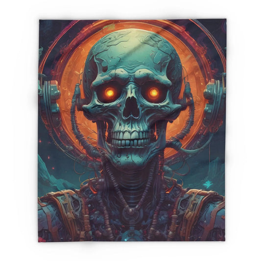 Futuristic Skeleton Fleece Blanket - Cozy Art for Home Decor Gothic Gift Halloween Bedroom Living Room - 50’’ × 60’’