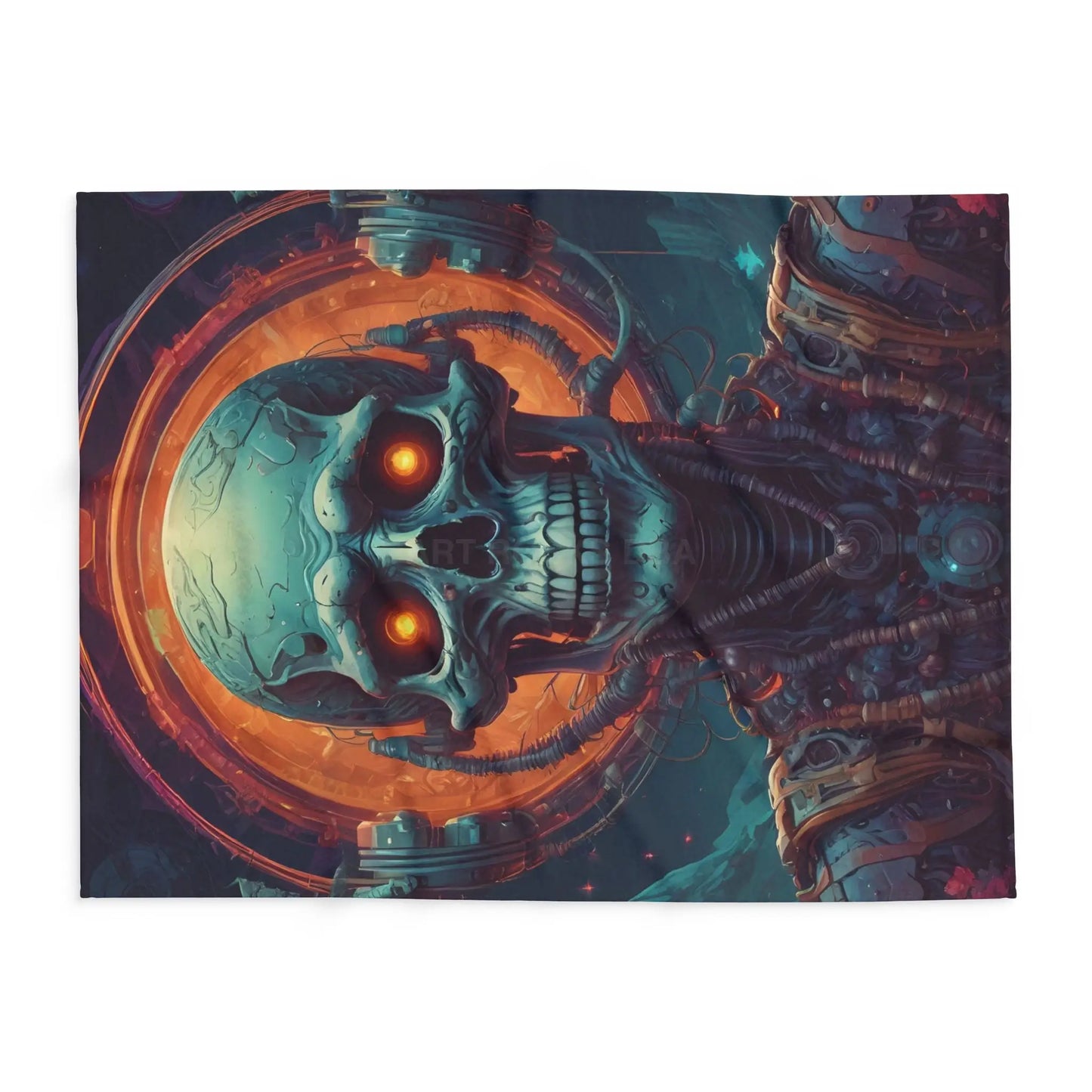 Futuristic Skeleton Fleece Blanket - Cozy Art for Home Decor Gothic Gift Halloween Bedroom Living Room - Home Decor