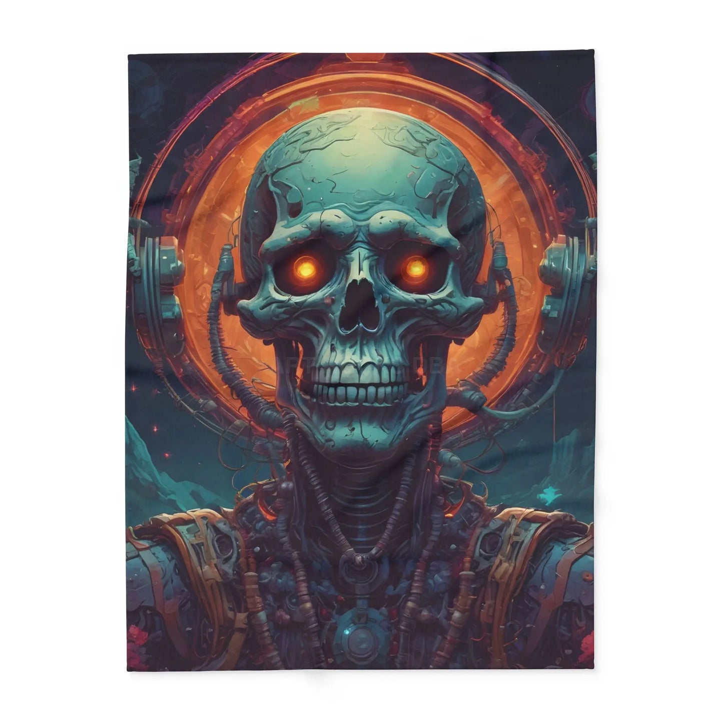 Futuristic Skeleton Fleece Blanket - Cozy Art for Home Decor Gothic Gift Halloween Bedroom Living Room - 60’’ × 80’’