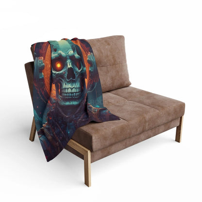 Futuristic Skeleton Fleece Blanket - Cozy Art for Home Decor Gothic Gift Halloween Bedroom Living Room - Home Decor