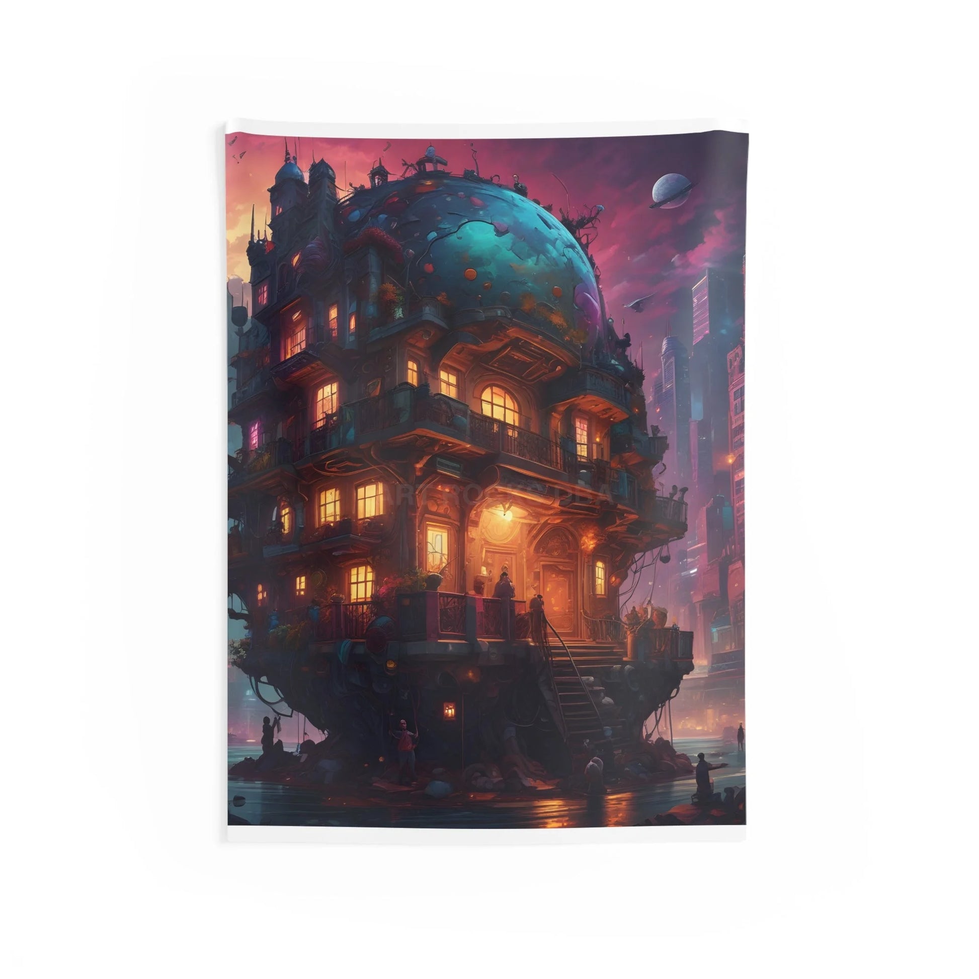 Futuristic Trippy City Wall Tapestry - Cozy Home Decor Boho Art Living Room Accent Unique Gift Festival Wall Hanging