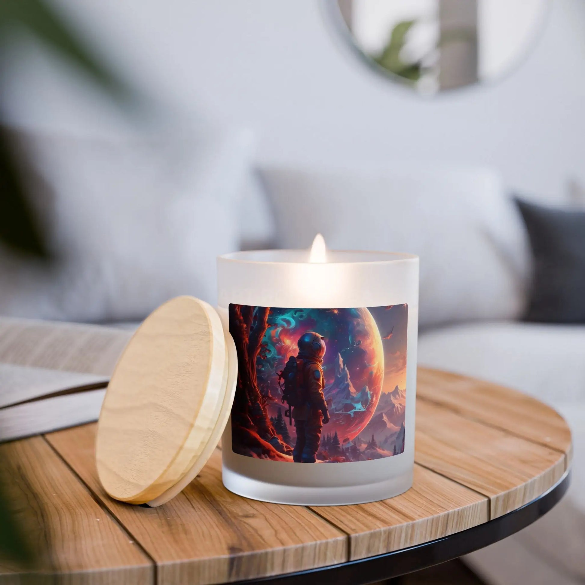 Galaxy Explorer Candle — Frosted Glass 11oz (Astronaut Planet Art) - Vanilla / 11oz - Home Decor