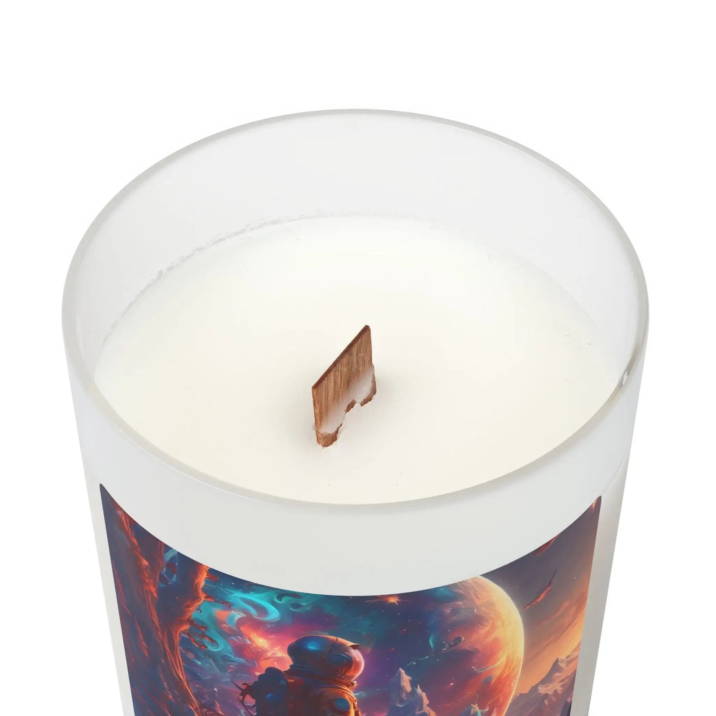 Galaxy Explorer Candle — Frosted Glass 11oz (Astronaut Planet Art) - Home Decor