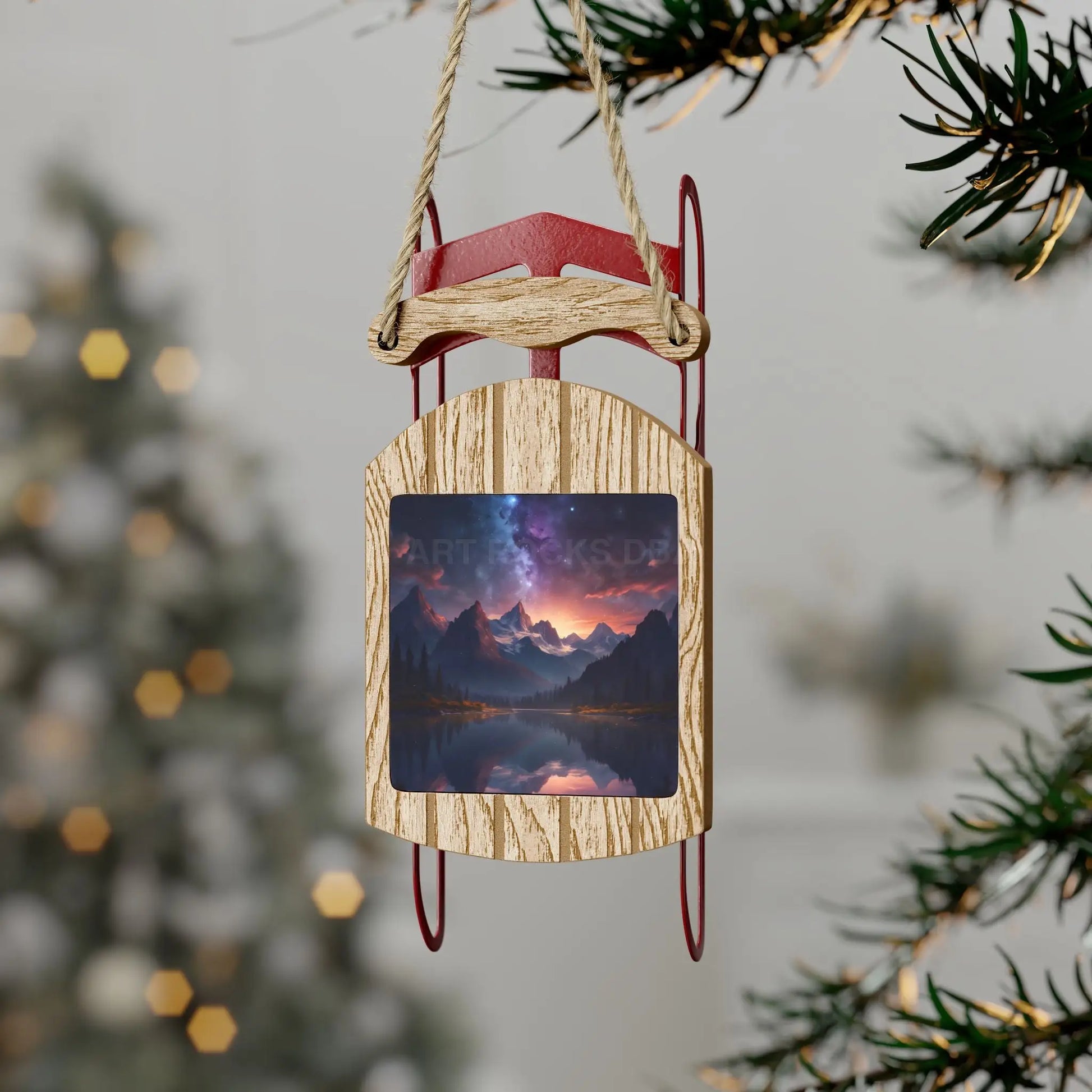 Galaxy in the Mountains Sled Ornament - 2.1’’ × 4.6’’ / 1 pc - Home Decor
