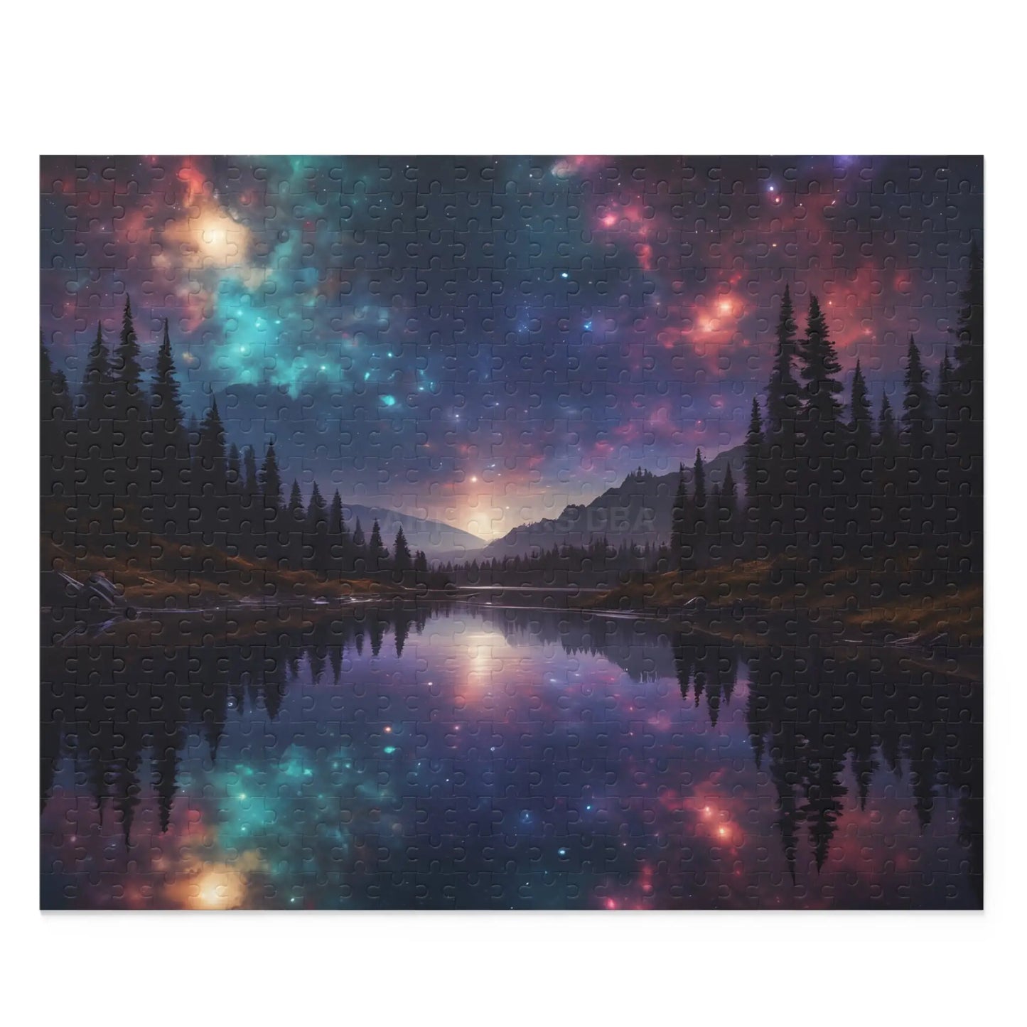 Galaxy Lake Reflection Puzzle — Starry Night Forest Landscape (120/252/500-Piece) - 20’’ × 16’’ (500 pcs) - Puzzle