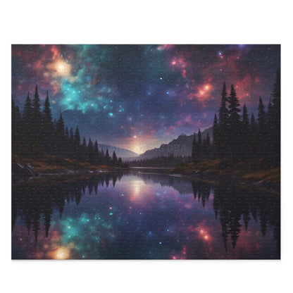 Galaxy Lake Reflection Puzzle — Starry Night Forest Landscape (120/252/500-Piece) - 20’’ × 16’’ (500 pcs) - Puzzle