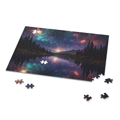 Galaxy Lake Reflection Puzzle — Starry Night Forest Landscape (120/252/500-Piece) - Puzzle