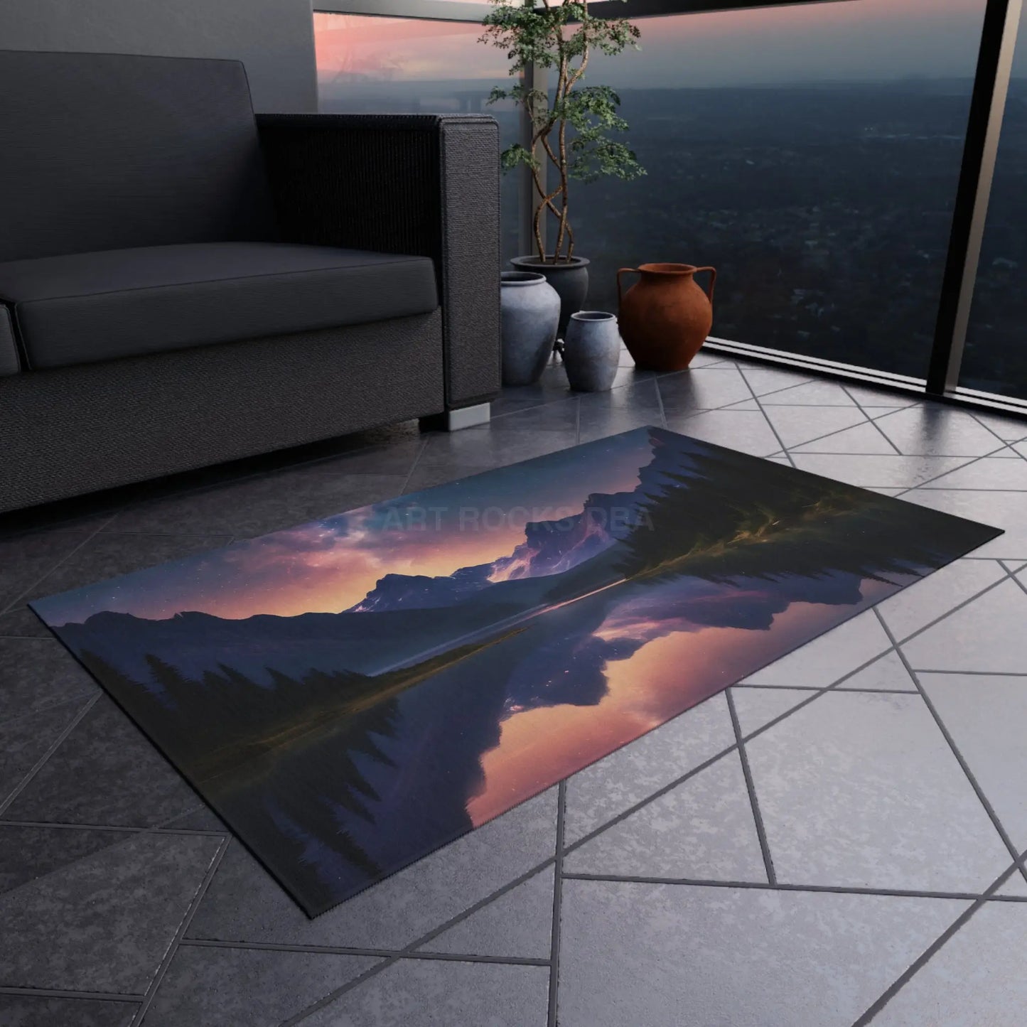 Galaxy Over The Mountains Outdoor Rug - Nature-Inspired Boho Decor Patio Cover Camping Accessory Gift for Nature Lovers