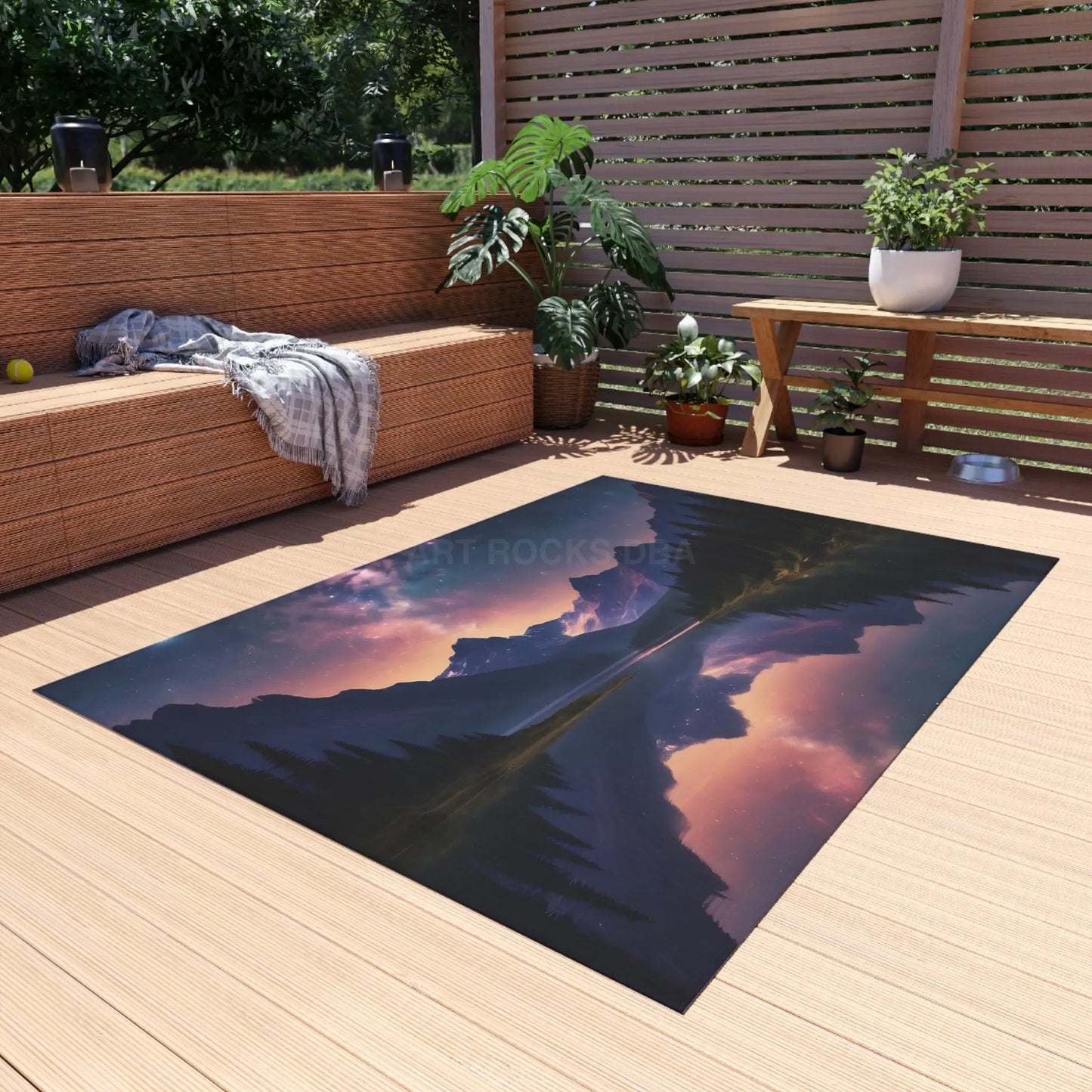 Galaxy Over The Mountains Outdoor Rug - Nature-Inspired Boho Decor Patio Cover Camping Accessory Gift for Nature Lovers