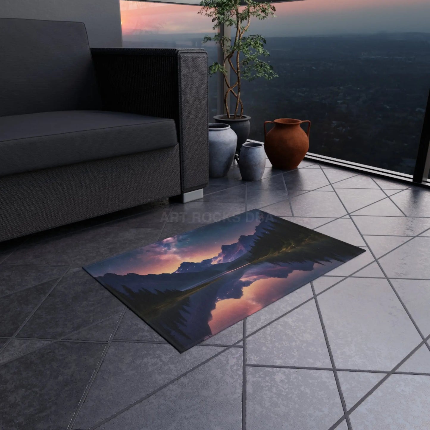 Galaxy Over The Mountains Outdoor Rug - Nature-Inspired Boho Decor Patio Cover Camping Accessory Gift for Nature Lovers