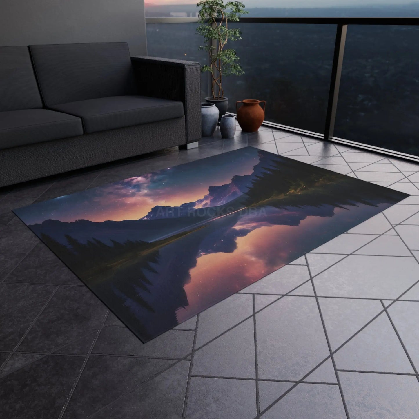 Galaxy Over The Mountains Outdoor Rug - Nature-Inspired Boho Decor Patio Cover Camping Accessory Gift for Nature Lovers