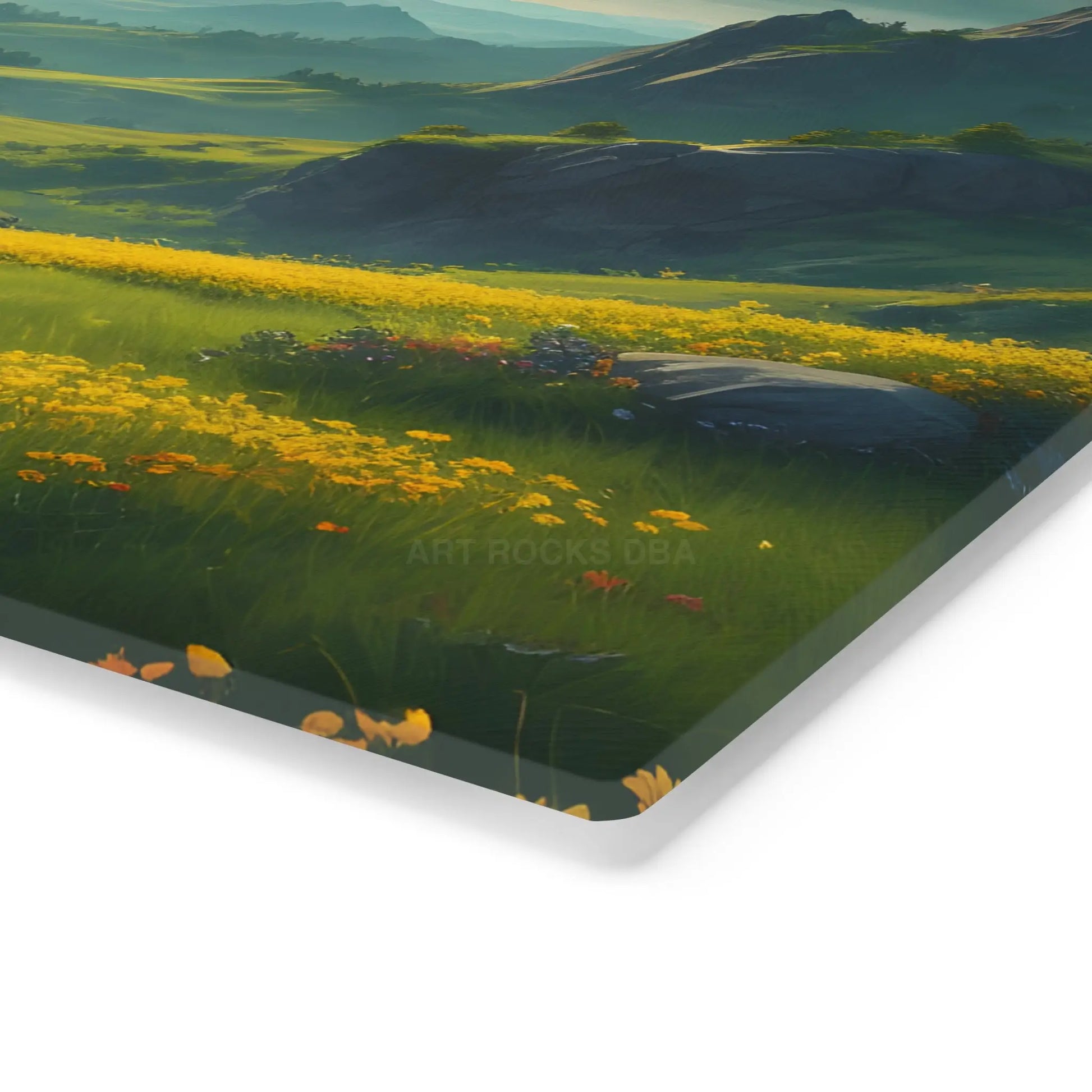 Glass Cutting Board with Golden Mountain Meadow Landscape – Scenic Kitchen Decor - Home Decor