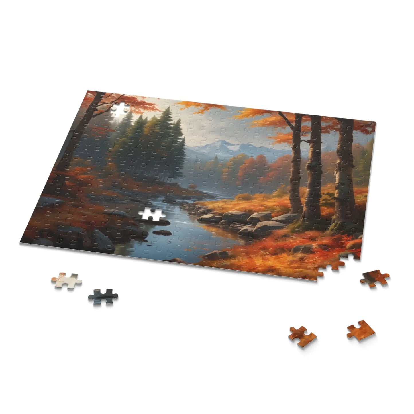 Gloomy Autumn Mountain River Jigsaw Puzzle — (120/252/500 pieces) - Puzzle