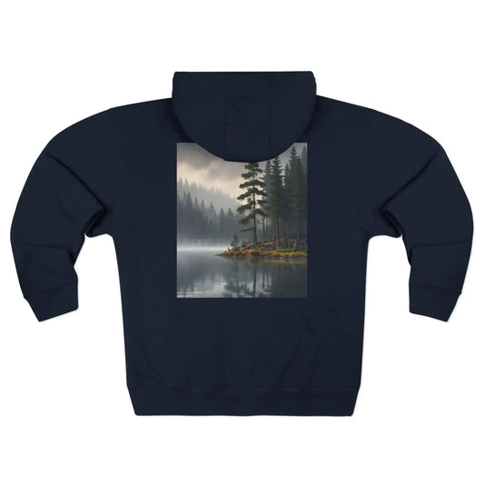 Gloomy Lake With Still Water Zip-Up Sweatshirt - XS / Navy - Hoodie