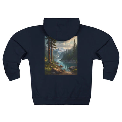 Gloomy River in the Pine Tree Mountains Zip-Up Sweatshirt - XS / Navy - Hoodie