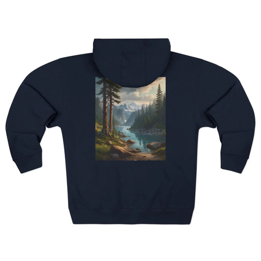 Gloomy River in the Pine Tree Mountains Zip-Up Sweatshirt - XS / Navy - Hoodie