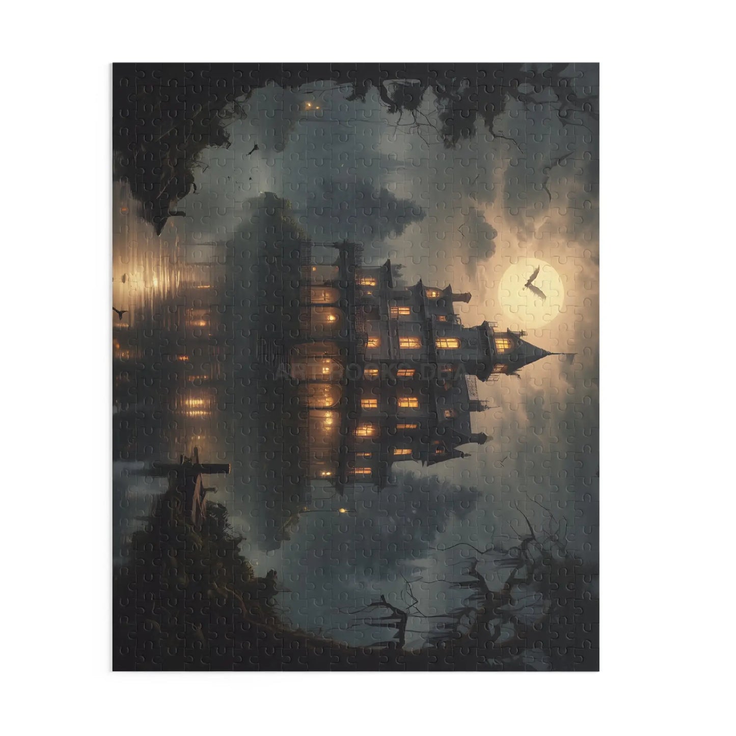 Glowing Haunted Mansion Jigsaw Puzzle — Spooky Moonlit 120/252/500-Piece Puzzle - Puzzle