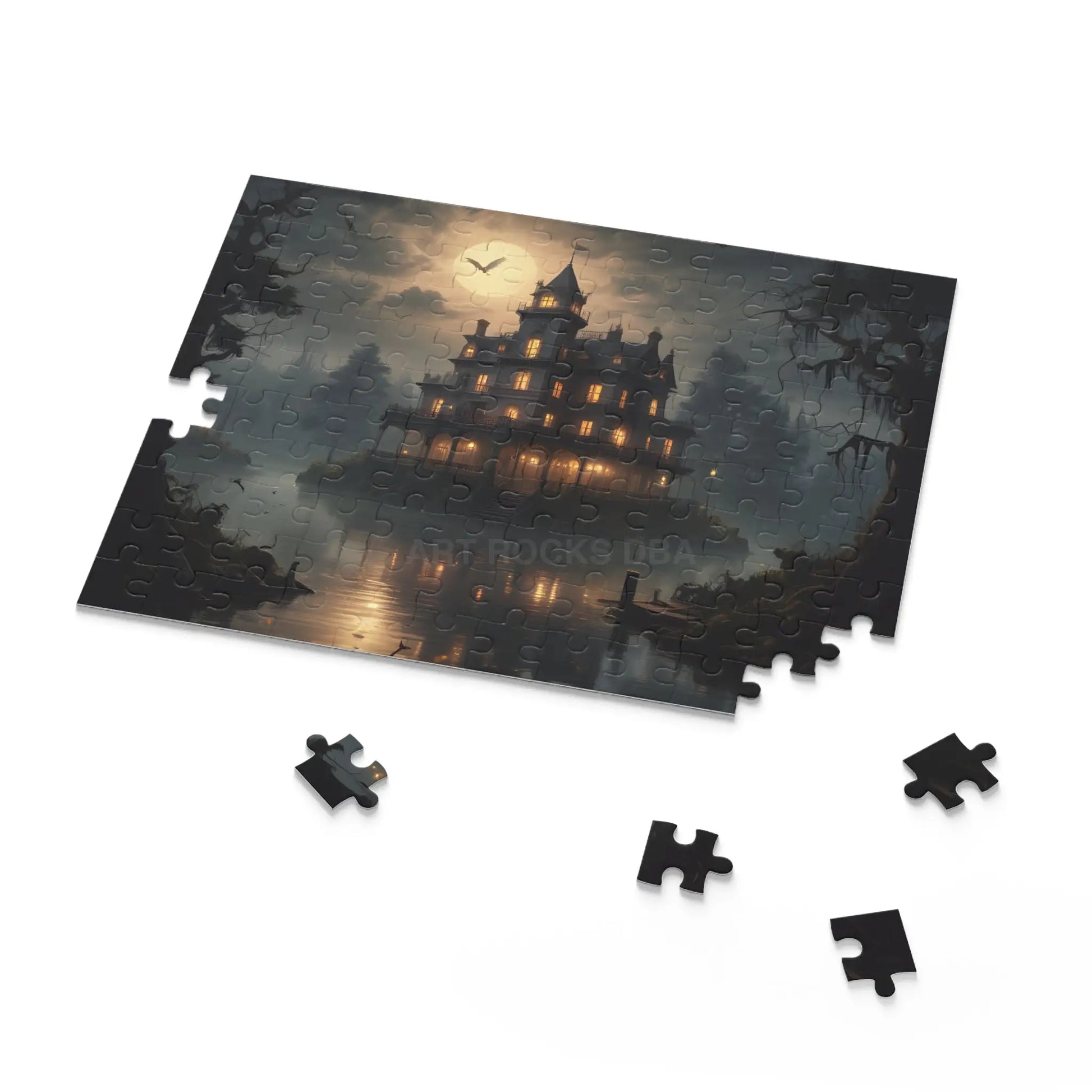 Glowing Haunted Mansion Jigsaw Puzzle — Spooky Moonlit 120/252/500-Piece Puzzle - Puzzle