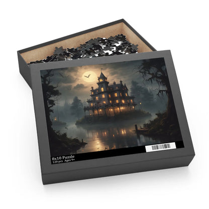 Glowing Haunted Mansion Jigsaw Puzzle — Spooky Moonlit 120/252/500-Piece Puzzle - 10’’ × 8’’ (120 pcs) - Puzzle