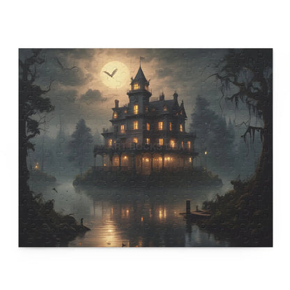 Glowing Haunted Mansion Jigsaw Puzzle — Spooky Moonlit 120/252/500-Piece Puzzle - 14’’ × 11’’ (252 pcs) - Puzzle