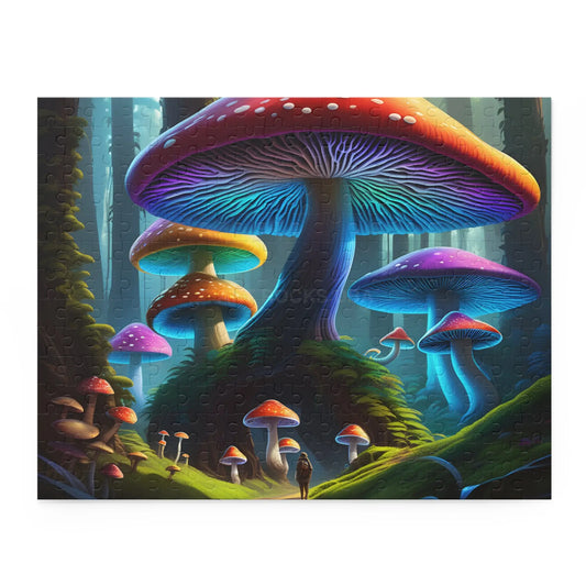 Glowing Rainbow Mushroom Forest Puzzle – Jigsaw (120/252/500 pcs) - 14’’ × 11’’ (252 pcs) - Puzzle