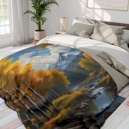 Golden Aspen Arctic Fleece Blanket Cozy Throw for Home Decor Perfect for Campers or Gift Autumn Landscape Snuggle Up