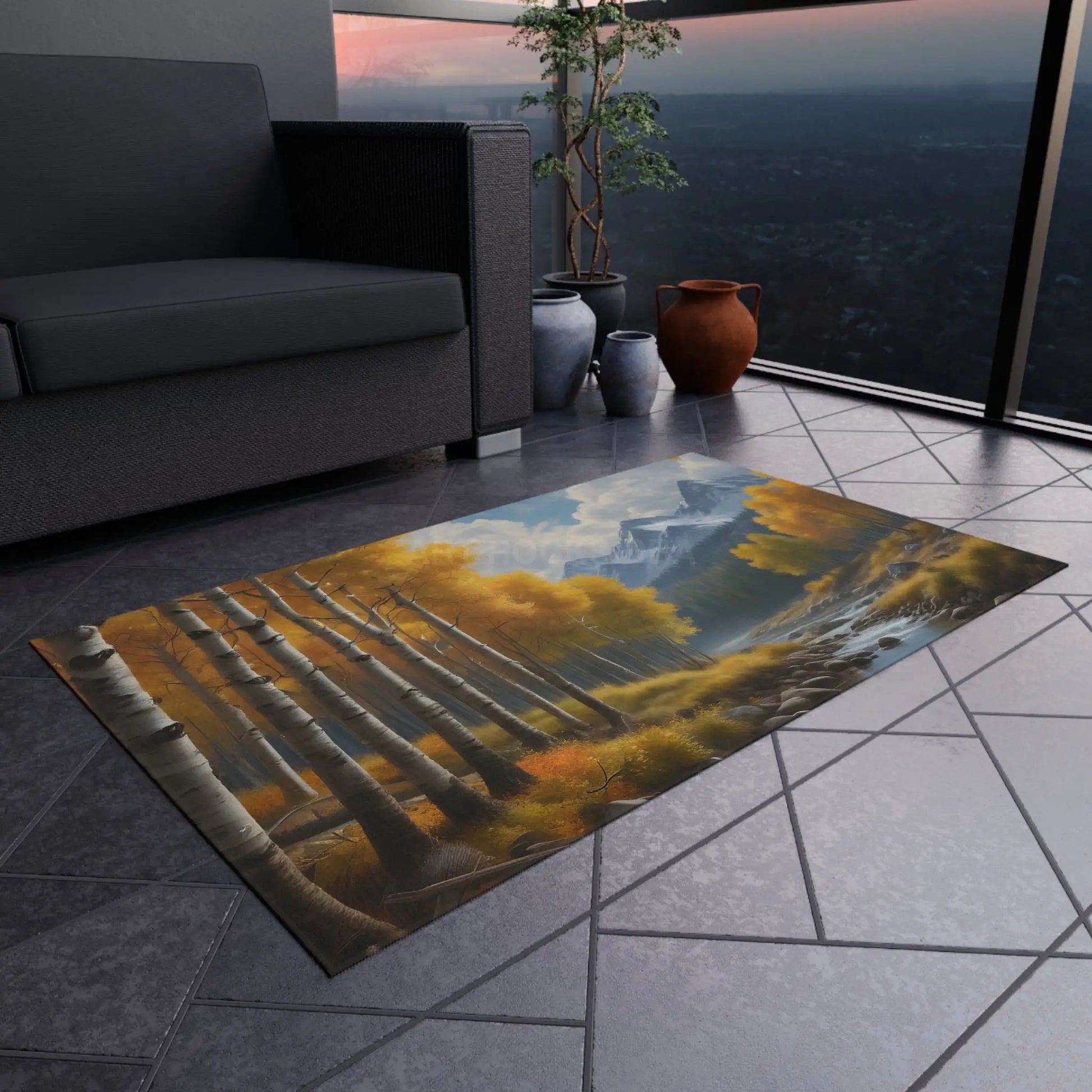 Golden Aspen Autumn Landscape Outdoor Rug Nature-Themed Area Rug Patio Decor Fall Home Decor Camping Accessory - Home