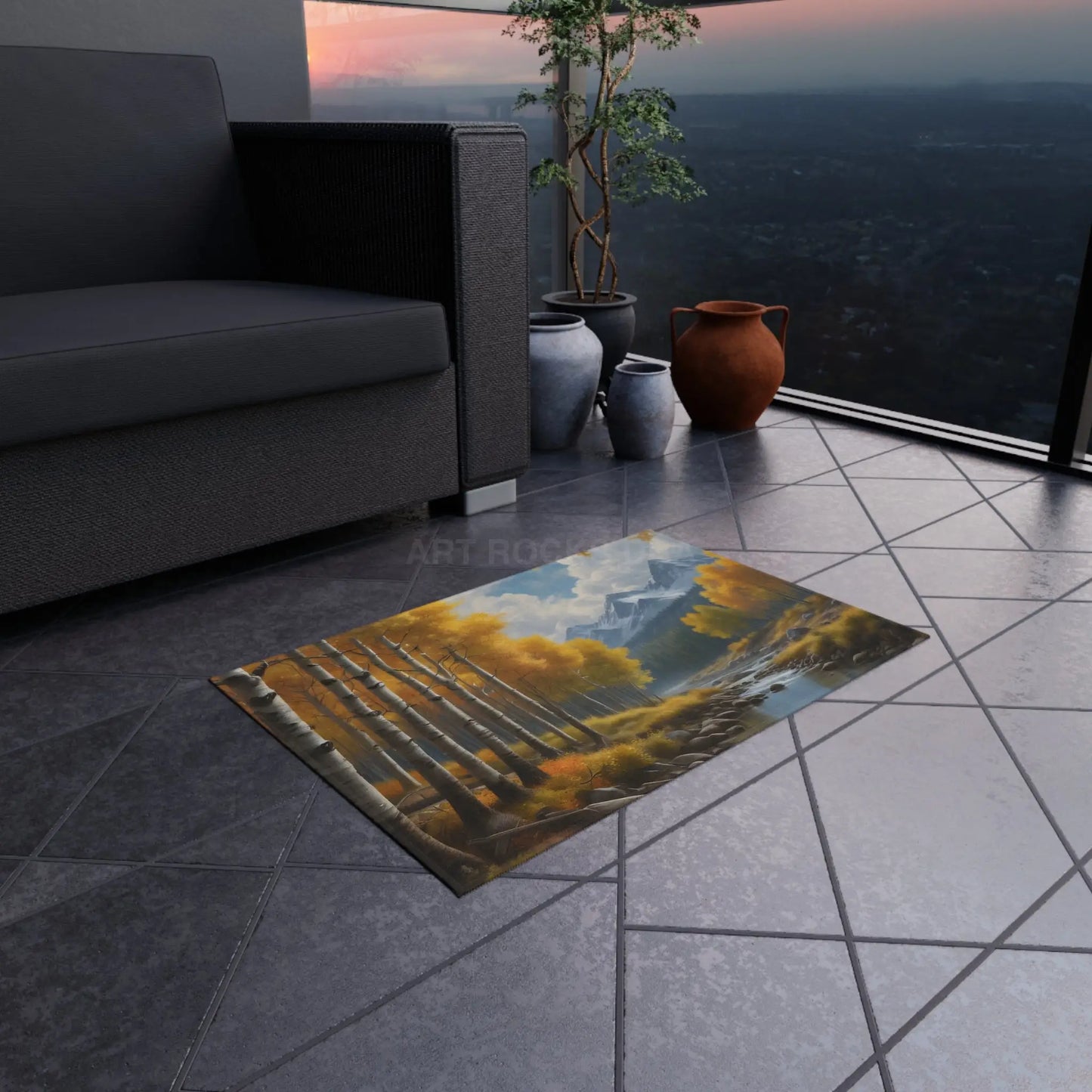 Golden Aspen Autumn Landscape Outdoor Rug Nature-Themed Area Rug Patio Decor Fall Home Decor Camping Accessory - Home