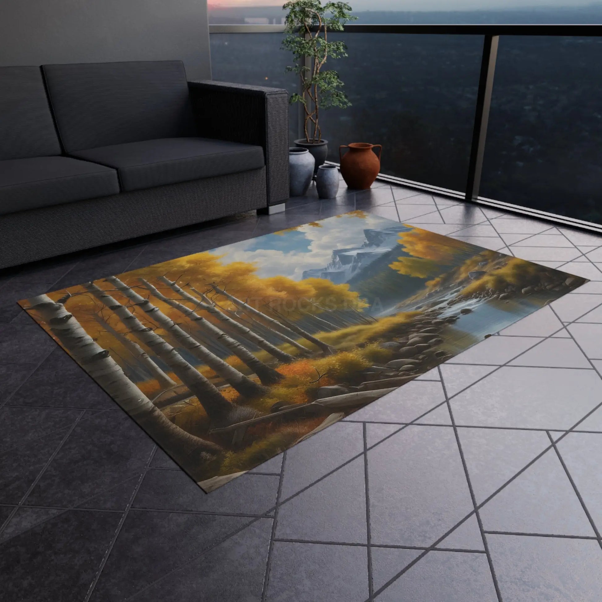 Golden Aspen Autumn Landscape Outdoor Rug Nature-Themed Area Rug Patio Decor Fall Home Decor Camping Accessory - Home