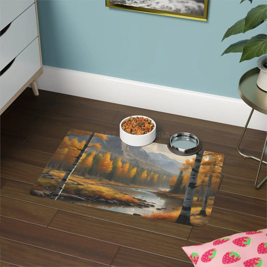Golden Aspen Mountain River Pet Food Mat (12x18) - 12’’ × 18’’ / Rectangle - Pets