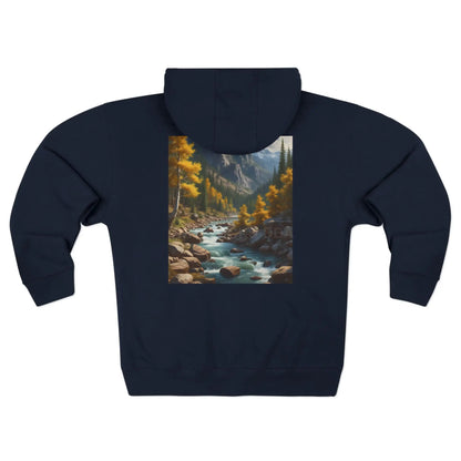 Golden Aspen River in the Mountains Zip-Up Sweatshirt - XS / Navy - Hoodie