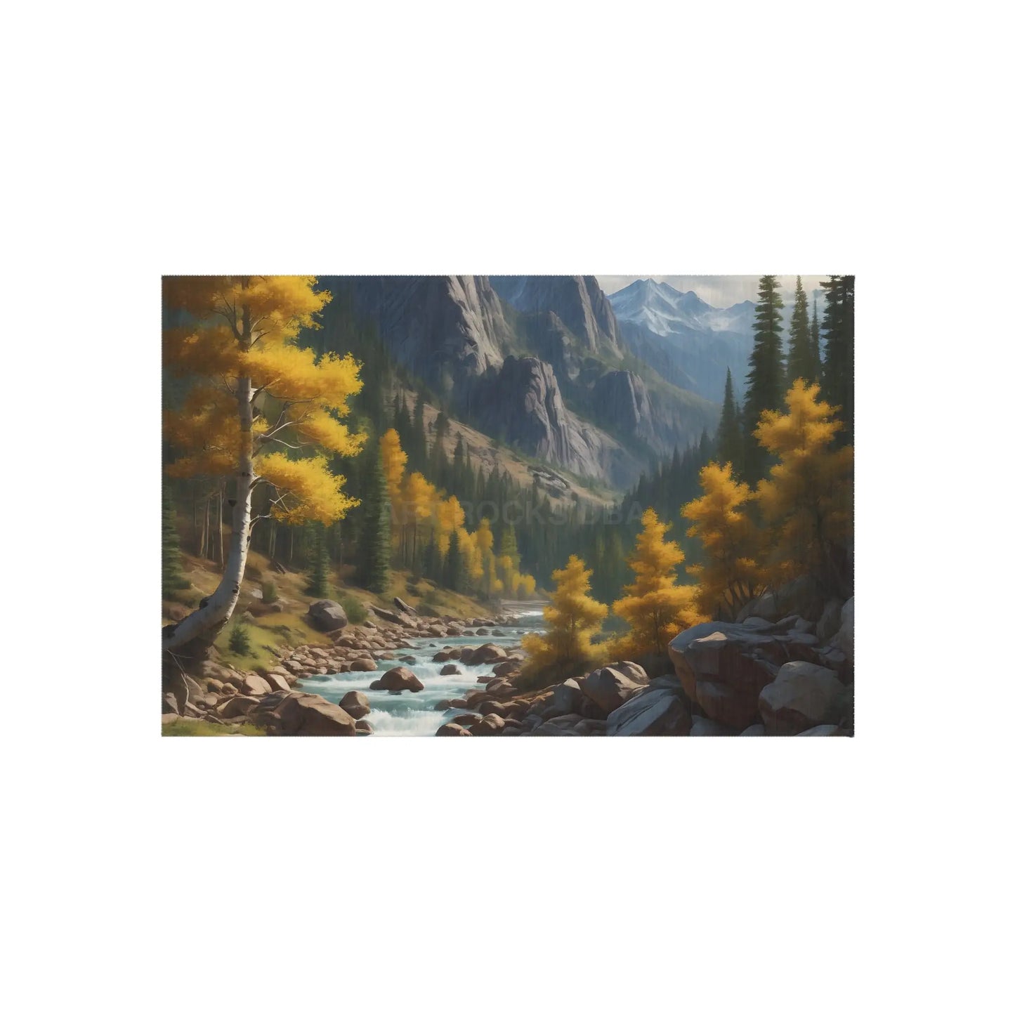 Golden Aspen River Outdoor Rug Scenic Area Rug for Patios and Decks Cozy Home Décor for Fall Gatherings Perfect