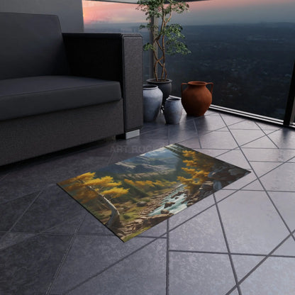 Golden Aspen River Outdoor Rug Scenic Area Rug for Patios and Decks Cozy Home Décor for Fall Gatherings Perfect