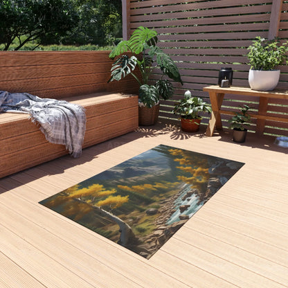 Golden Aspen River Outdoor Rug Scenic Area Rug for Patios and Decks Cozy Home Décor for Fall Gatherings Perfect